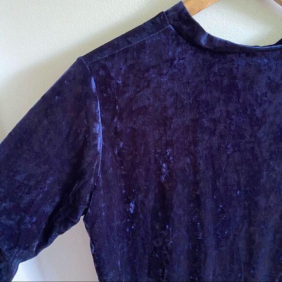 Navy Blue Velvet long sleeve mock neck - Picture 6 of 10